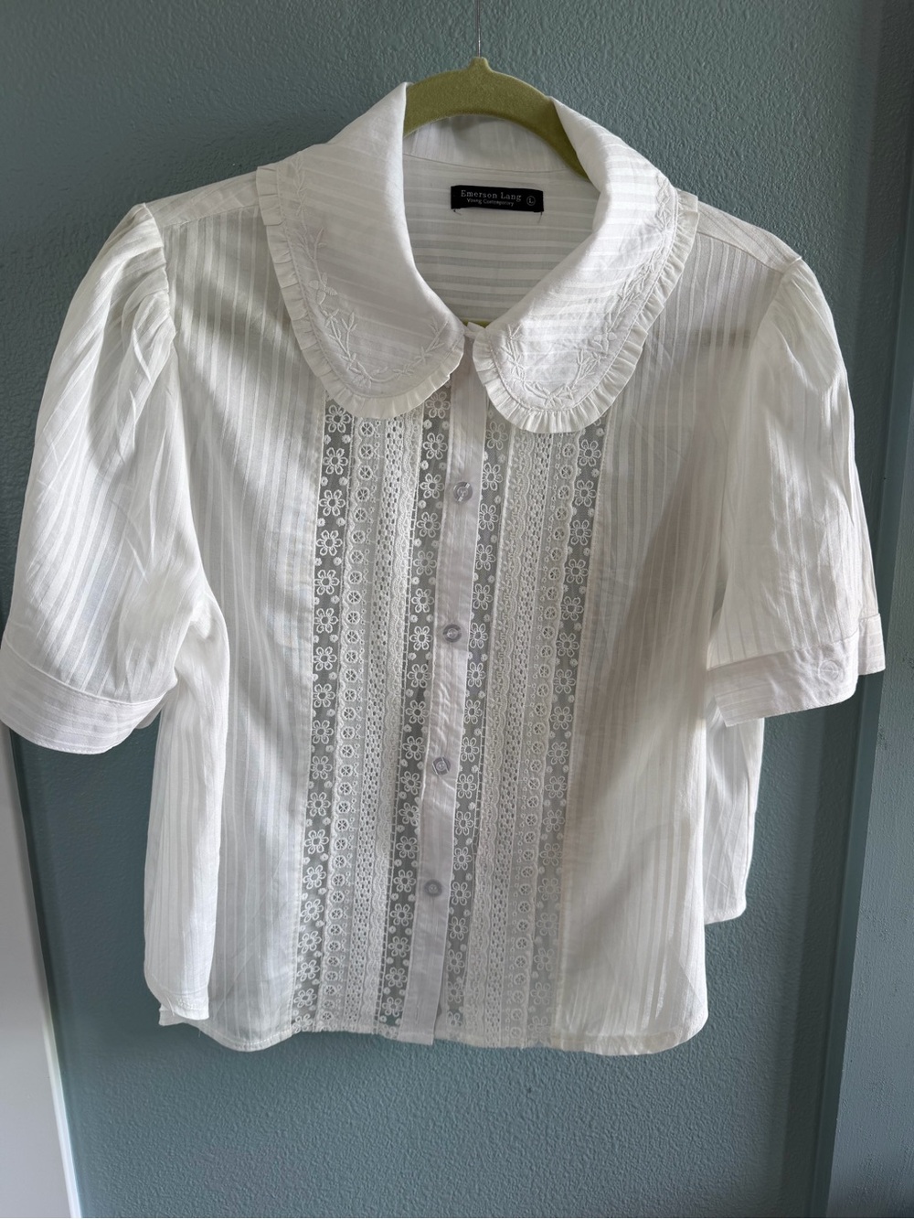 Emma James White Lace Front Button Blouse 💯 Cotton Feminine